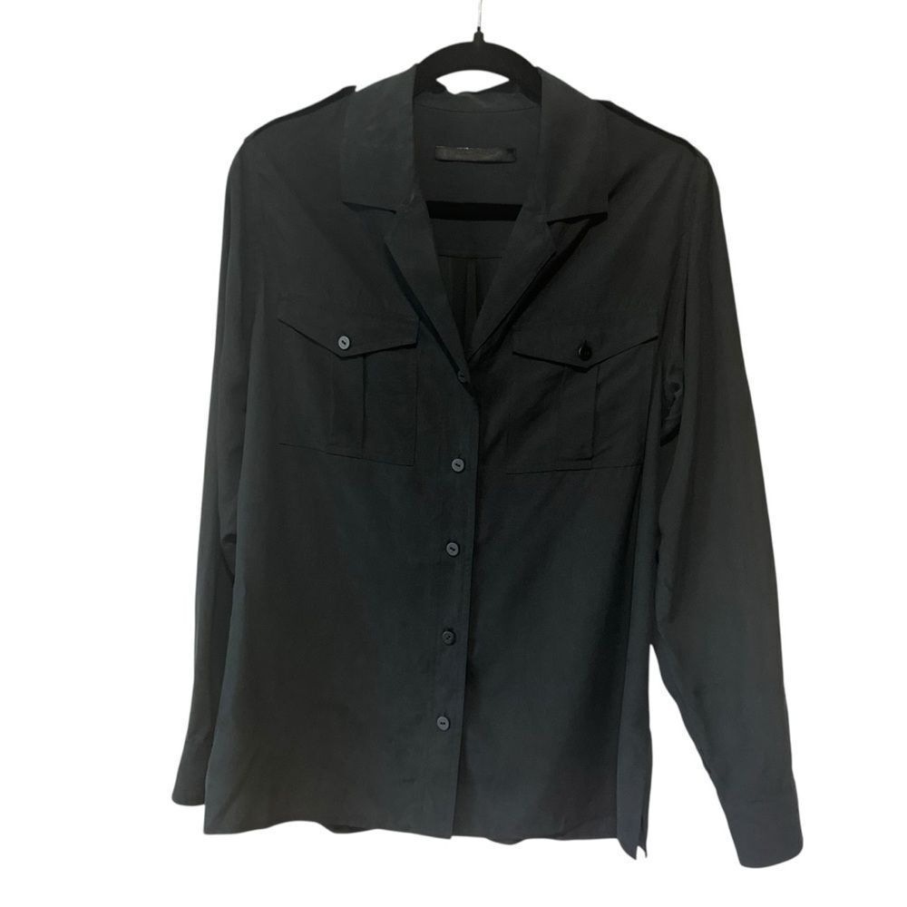 Revolve Equipment Black Gray Sueded Finish Utility Button-Up Shirt Blouse - Picture 2 of 8